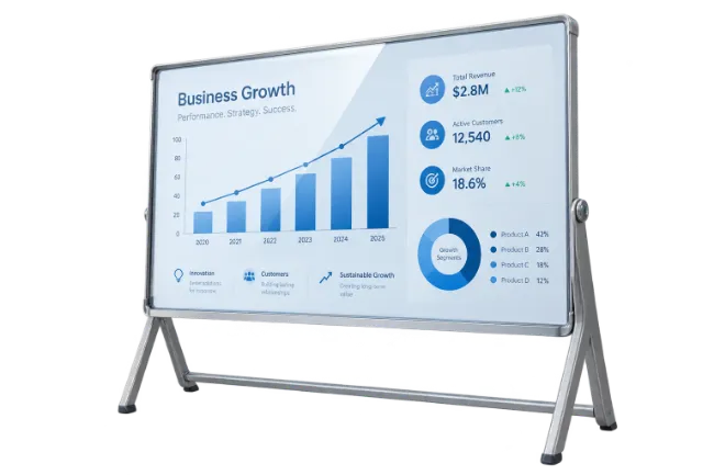 Digital Whiteboard Displaying Business Growth Analytics Dashboard