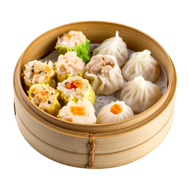 Dim Sum Steamer Basket with Various Dumplings