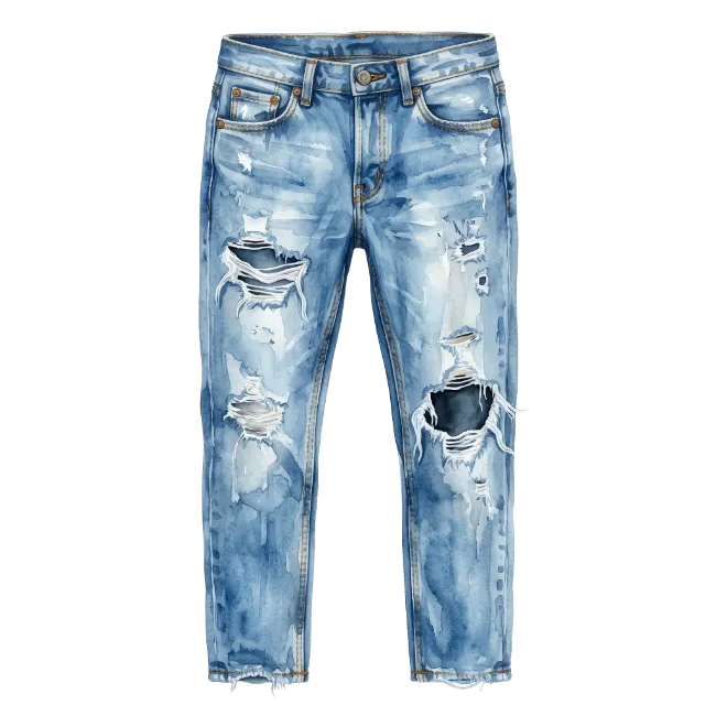 Distressed Blue Denim Jeans