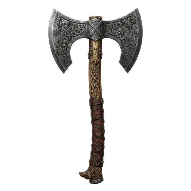 Double Bit Norse Battle Axe with Runes