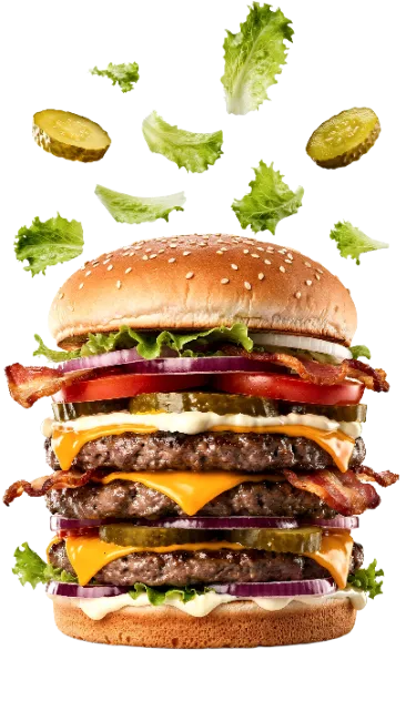 Double Cheeseburger with Bacon and Fresh Ingredients