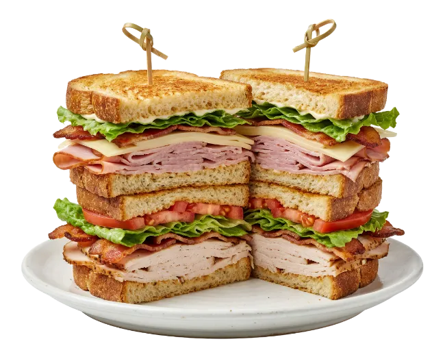 Double Decker Club Sandwich on White Plate