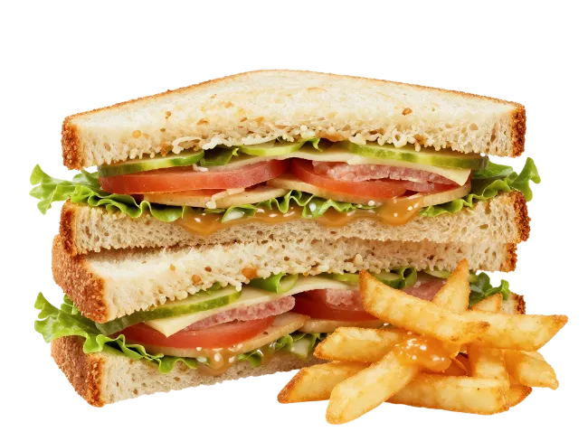 Double Decker Sandwich With French Fries