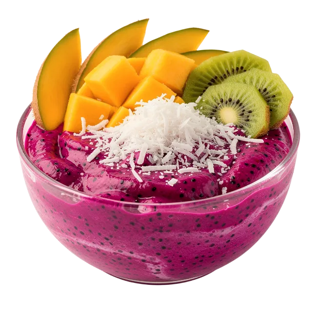 Dragon fruit smoothie bowl with mango and kiwi