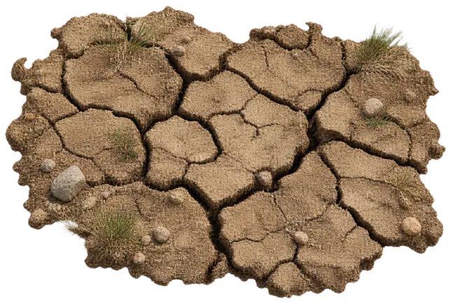 Dry Cracked Ground with Stones and Sparse Grass