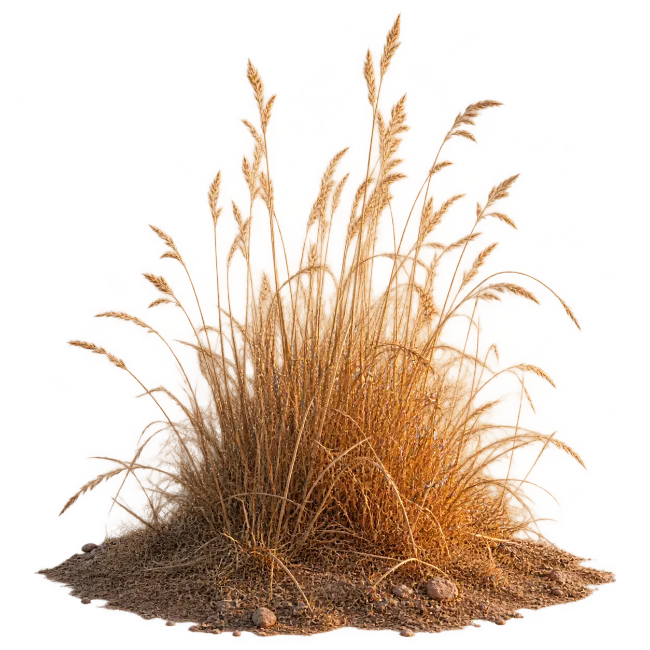 Dry Golden Wild Bush Grass Clump in Soil