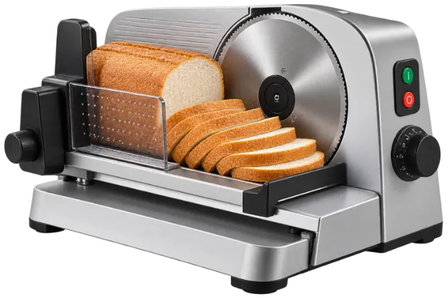 Electric Food Slicer with Sliced Bread on Tray