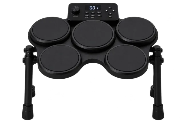 Electronic Tabletop Drum Machine with Black Pads