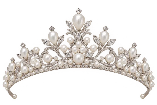 Elegant Diamond and Pearl Crown Tiara