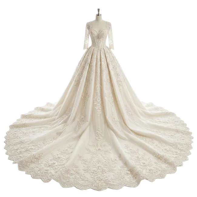 Elegant Long Sleeved Ball Gown Wedding Dress
