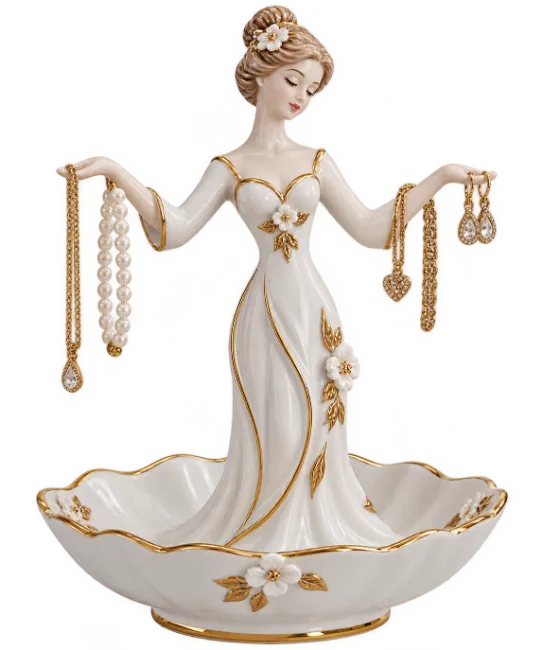 Elegant Porcelain Lady Jewelry Holder Figurine