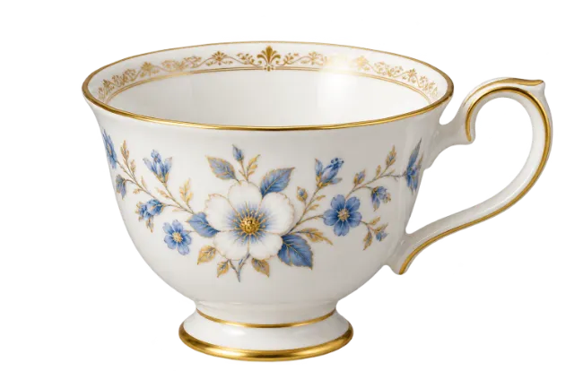 Elegant Porcelain Tea Cup with Blue Floral Pattern