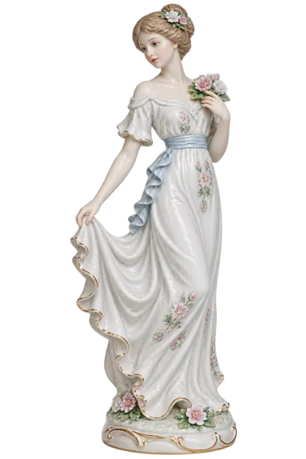Elegant Porcelain Woman Figurine with Floral Dress