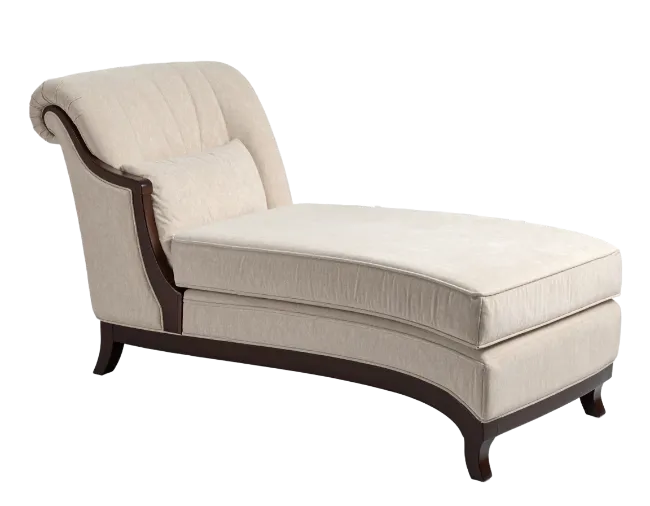 Elegant Upholstered Chaise Lounge With Dark Wood Frame