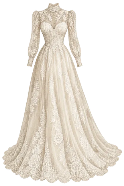 Elegant Vintage Lace Wedding Dress Isolated