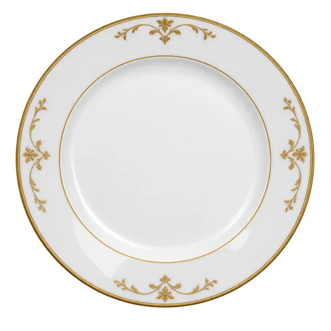 Elegant White Ceramic Dinner Plate with Gold Trim