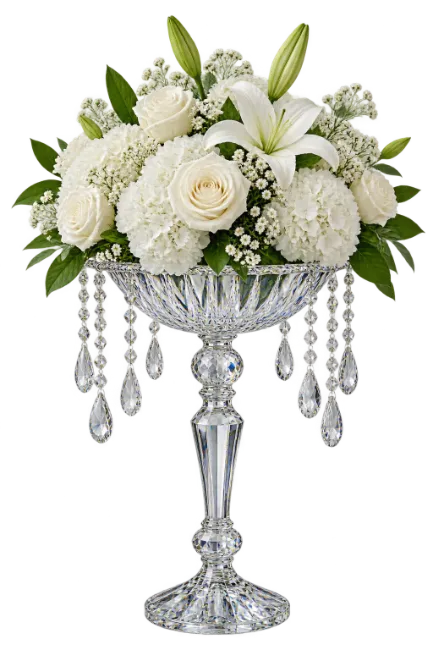 Elegant White Flower Arrangement in Crystal Urn