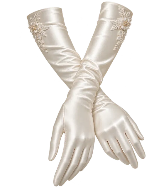 Elegant White Satin Bridal Gloves