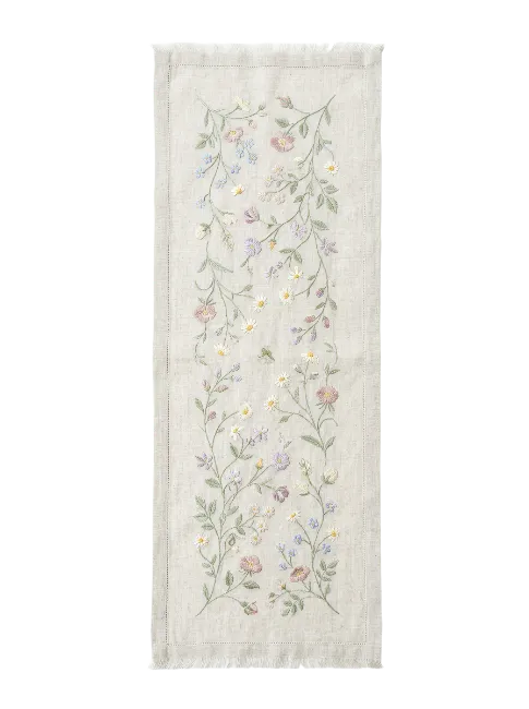 Embroidered Floral Linen Table Runner