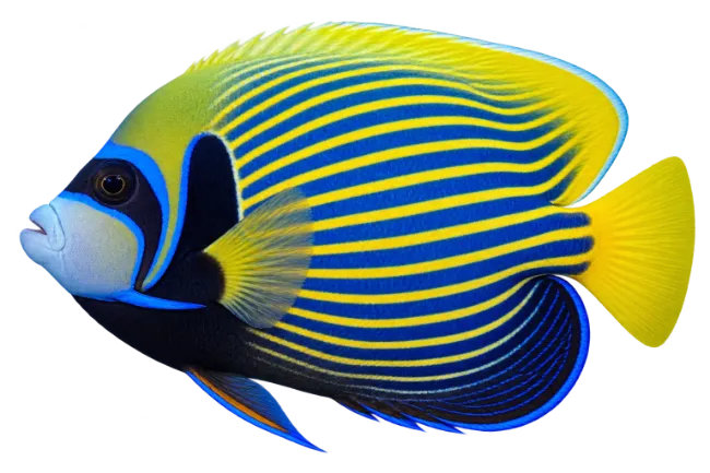 Emperor Angelfish with Striated Blue and Yellow Patterns