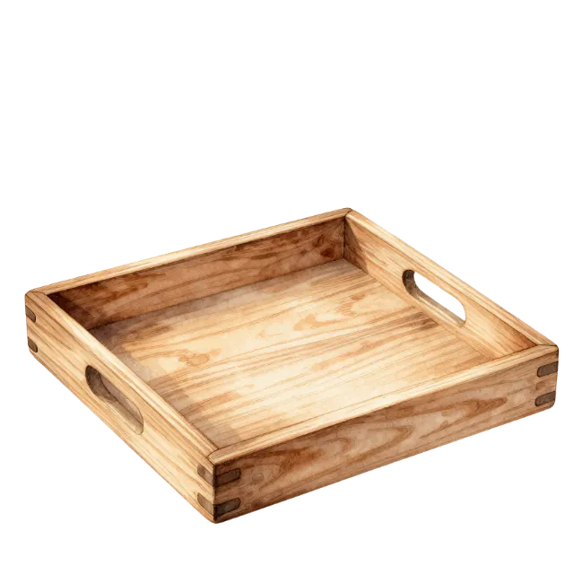 Empty Wooden Serving Tray with Handles