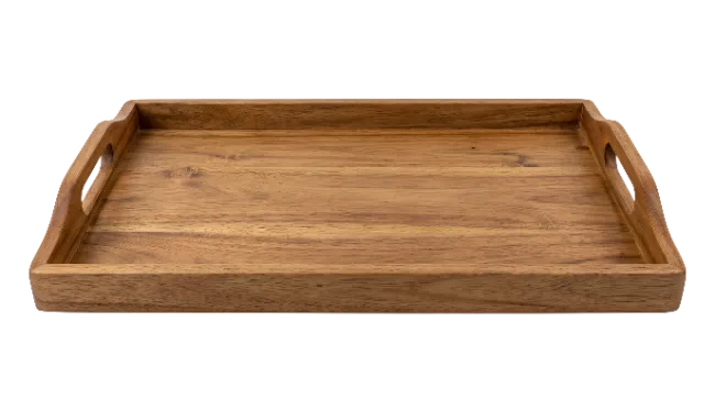 Empty Wooden Serving Tray with Handles