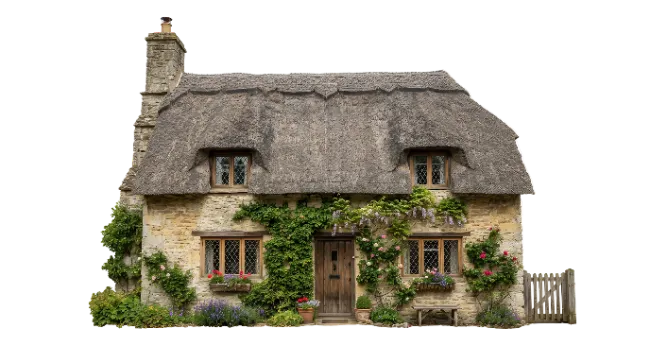 English Cottage with Thatched Roof