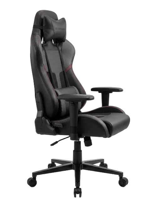 Ergonomic Black Gaming Chair with Red Stitching