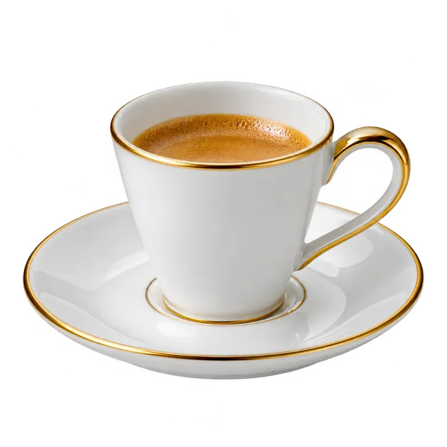 Espresso Coffee Cup and Saucer with Gold Trim