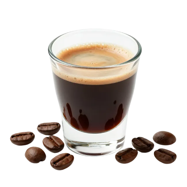Espresso Shot in Glass with Coffee Beans