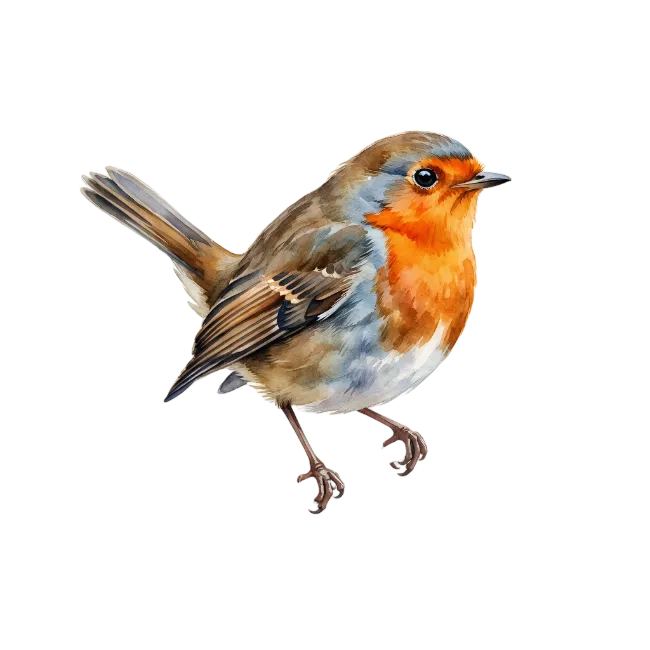 European Robin Bird Isolated Illustration