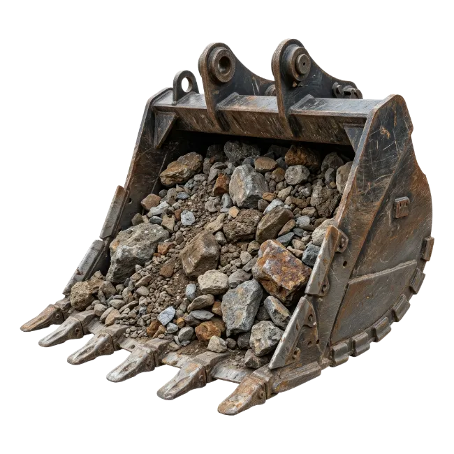 Excavator Bucket Filled With Rocks And Dirt