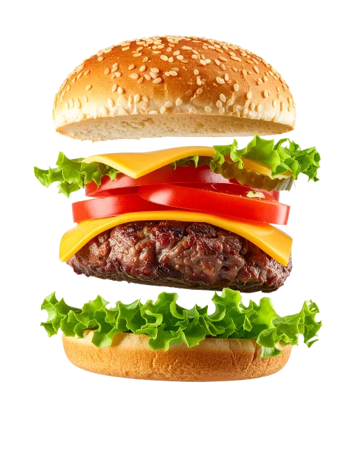 Exploded Burger with Fresh Ingredients