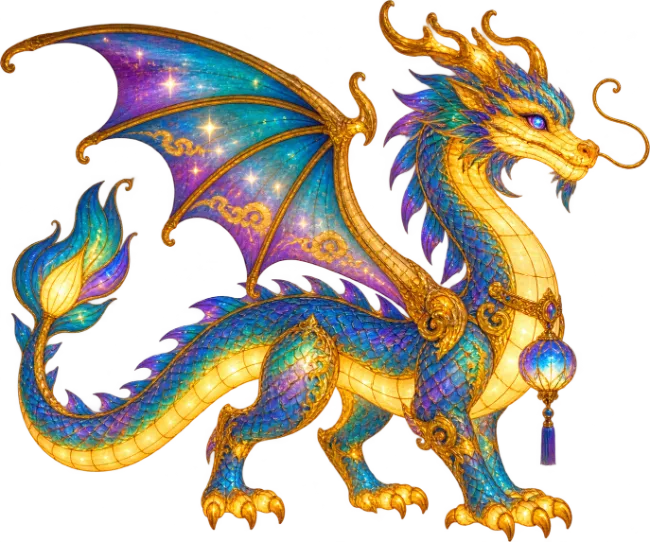 Fantasy Blue and Gold Dragon Illustration