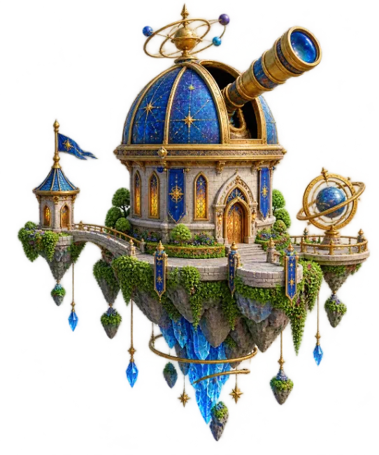 Fantasy Floating Observatory Castle with Telescope