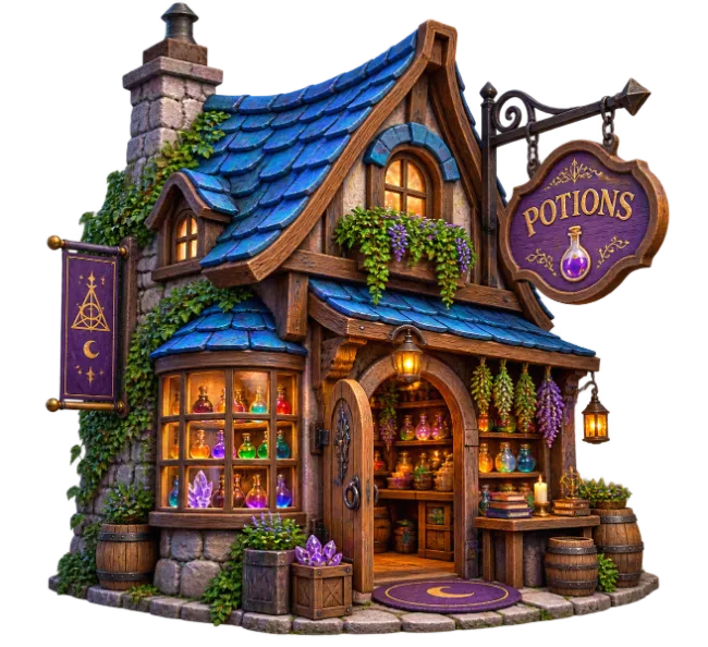 Fantasy Potions Shop Building Illustration