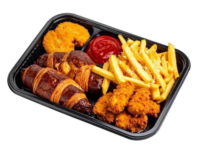 Fast Food Meal with Croissants and Fries in Tray