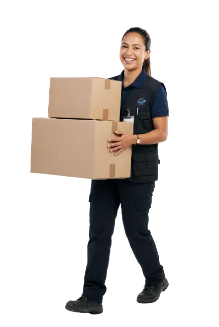Female Courier Carrying Delivery Boxes