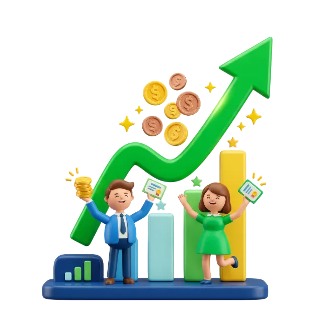 Financial Growth 3D Illustration with Business Characters