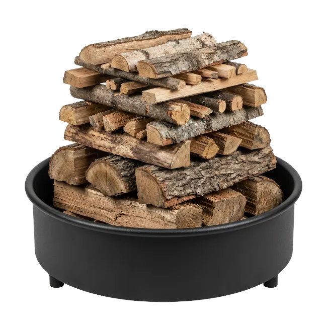 Firewood Stacked in Metal Fire Pit