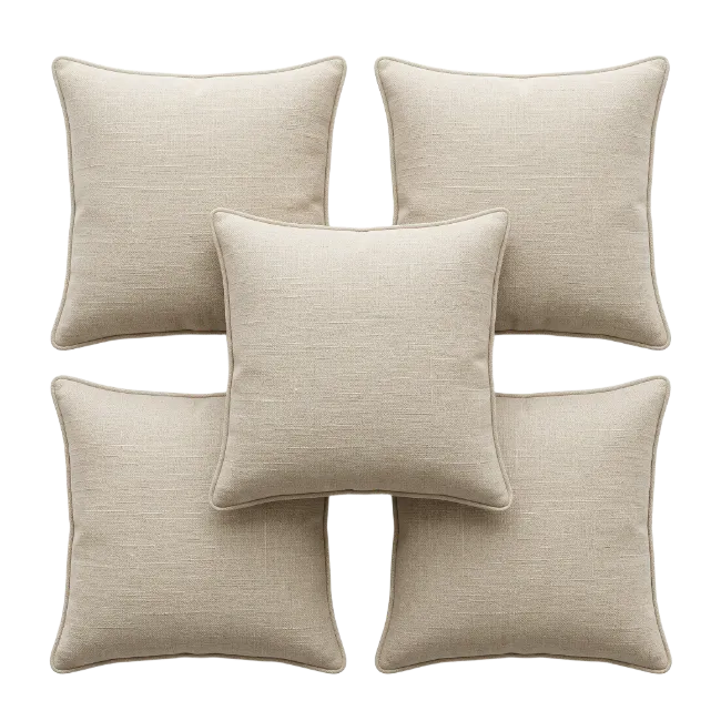 Five Beige Square Throw Pillows