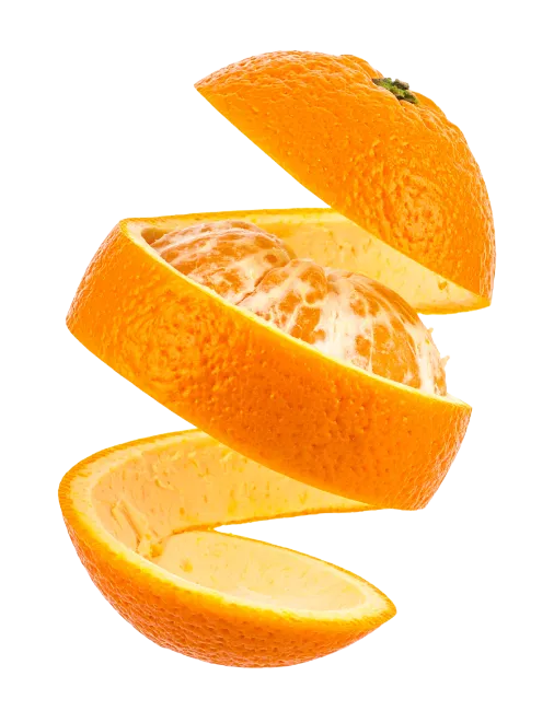 Floating Peeled Orange Slices Isolated