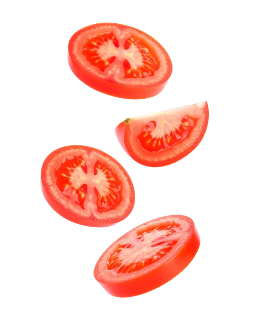 Floating Slices and Wedges of Fresh Tomato