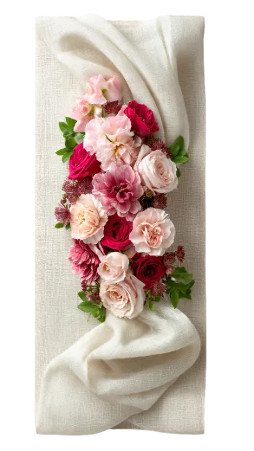 Floral arrangement with pink and red roses