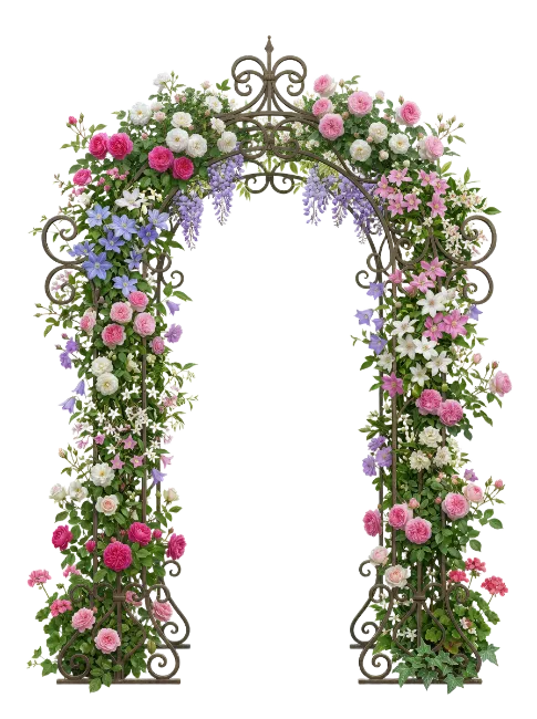 Floral Garden Archway with Roses and Clematis