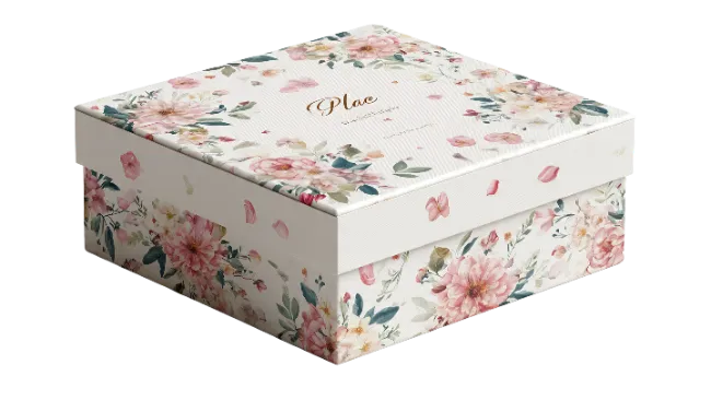Floral pattern gift box in perspective view