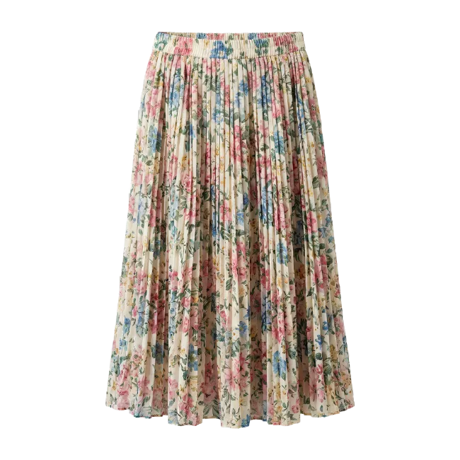 Floral Pleated Midi Skirt