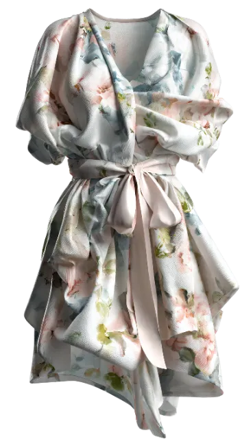 Floral Print Draped Wrap Dress