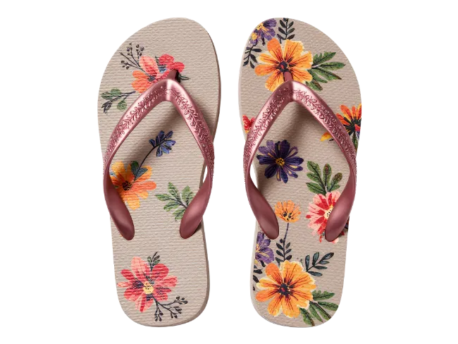 Floral Print Flip Flops Top View