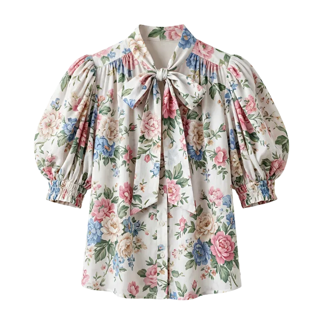 Floral Print Puff Sleeve Blouse
